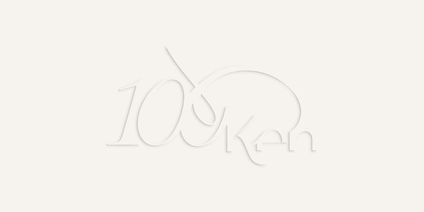 White text on a light background reads 100ken in an elegant, overlapping serif typeface.